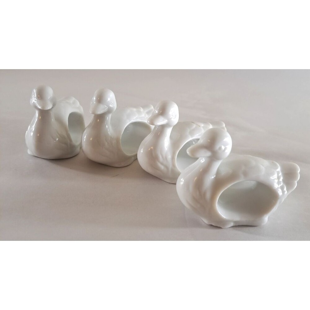 Vintage Duck Napkin Rings White Ceramic Geese Set of 4 Retro Kitsch Japan
